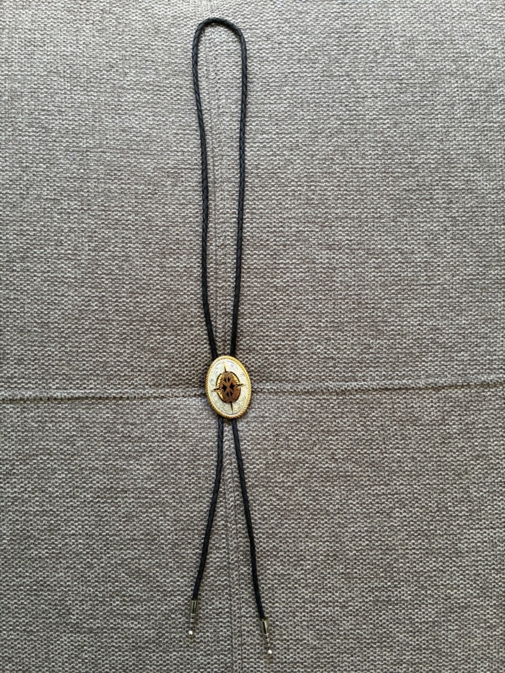 Western Style Bolo Tie with Gold Oval Concho
